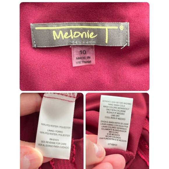 Melonie T Red Tiered Ruffle Midi Dress Size 10 Long Sleeve V-Neck Holiday Party - Picture 9 of 9